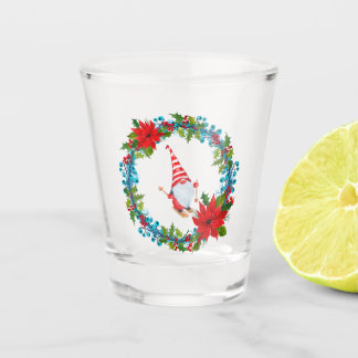 Nordic Gnome Skier Within a Christmas Wreath Shot Glass