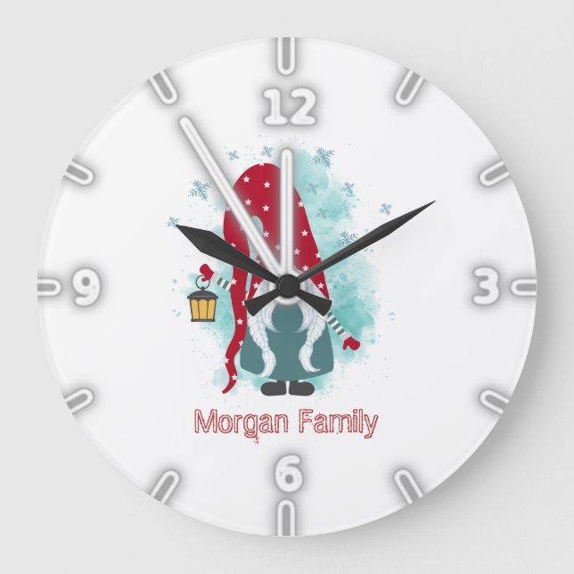 Nordic Gnome Snowflakes Christmas Large Clock (Front)