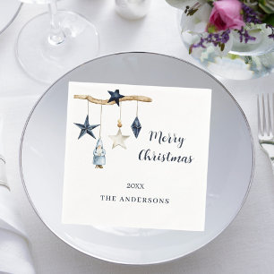 Nordic gnome stars white blue Christmas Party Napkin