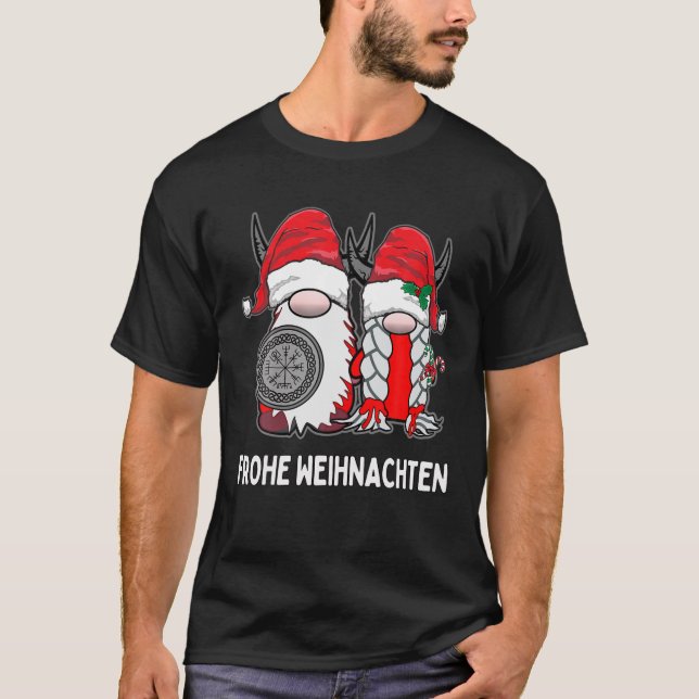 Nordic Gnome Viking Tomte Couple Frohe Weihnachten T-Shirt (Front)