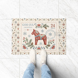Nordic God Jul Swedish Dala Horse Christmas Doormat