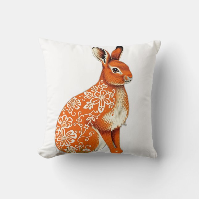 Nordic Hare with Autumn Lace Pattern Cushion (Front)