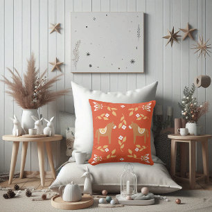 Nordic Horses Floral Folk Art Cushion