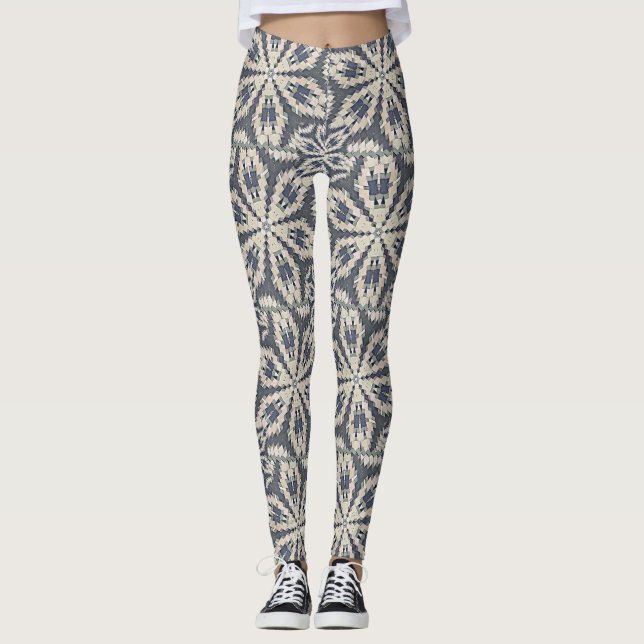 Nordic Icelandic snowflake design Leggings (Front)