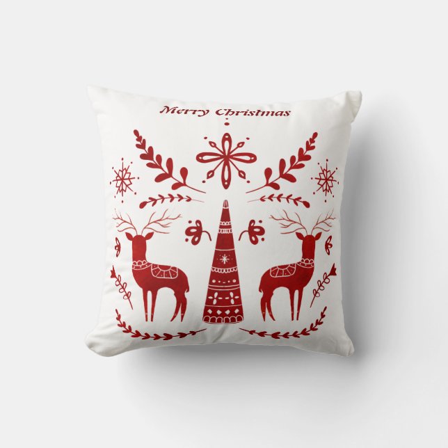 Nordic inspired Christmas reindeer. Editable text. Cushion (Front)