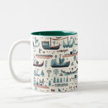 Nordic-inspired Ship themed Ceramic mug