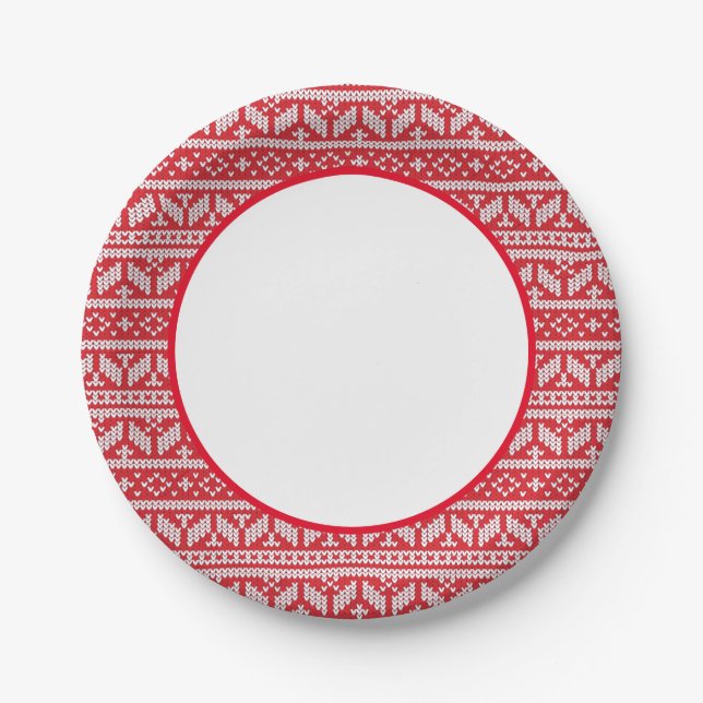 Nordic Knit Holiday Sweater Print  Paper Plate (Front)