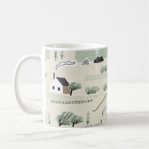 Nordic Landscape: Colourful Houses Trees Pattern Coffee Mug