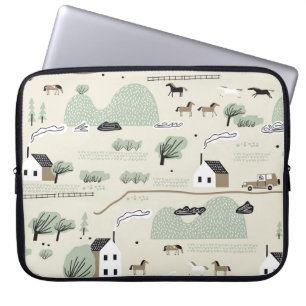 Nordic Landscape: Colourful Houses Trees Pattern Laptop Sleeve