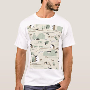Nordic Landscape: Colourful Houses Trees Pattern T-Shirt