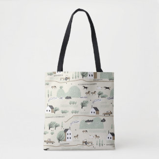 Nordic Landscape: Colourful Houses Trees Pattern Tote Bag