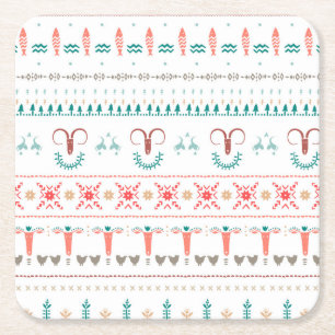 Nordic Light Winter Pattern Square Paper Coaster