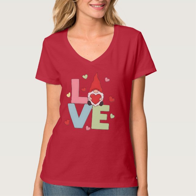 Nordic Love Gnome: Whimsical Pastel Heart  T-Shirt (Front)