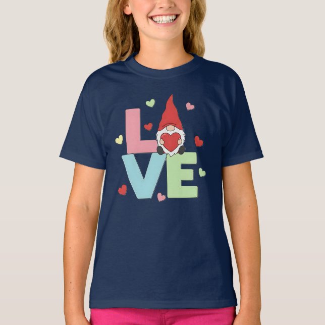 Nordic Love Gnome: Whimsical Pastel Heart  T-Shirt (Front)