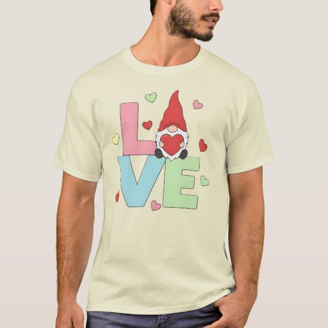 Nordic Love Gnome: Whimsical Pastel Heart  T-Shirt (Front)