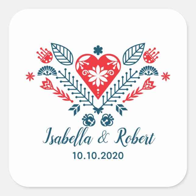 Nordic Love in red and blue |  Wedding Square Sticker (Front)