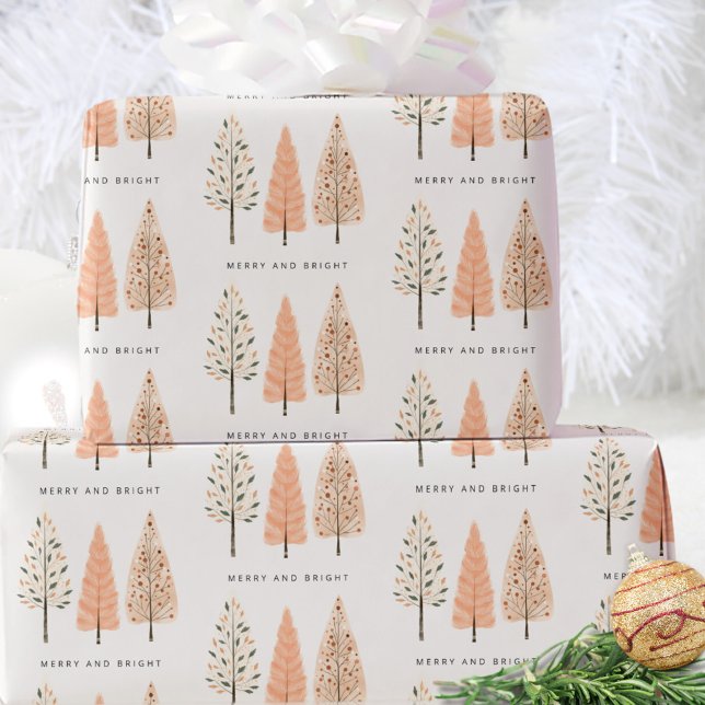 Nordic Modern Merry And Bright Christmas Pine Tree Wrapping Paper (Creator Uploaded)