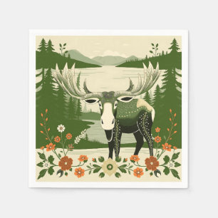 Nordic Moose with Floral Patterns Napkin