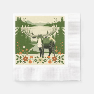 Nordic Moose with Floral Patterns Napkin