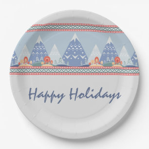 Nordic Mountain Scene Customizable Holiday Paper Plate