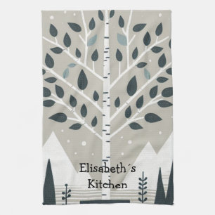 Nordic Mountains and Birch tree Tea Towel
