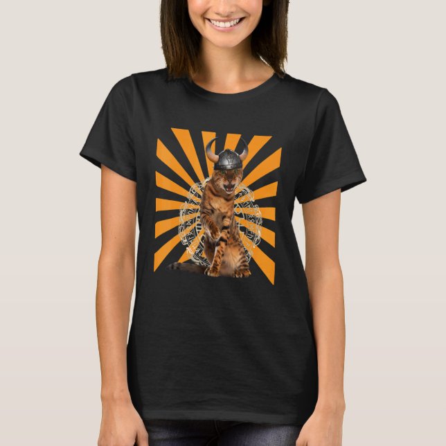 Nordic Mythology Cat Runes Viking T-Shirt (Front)