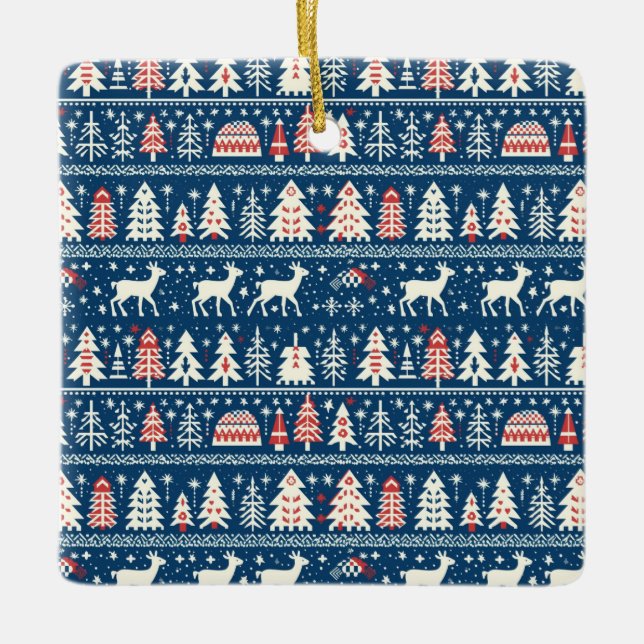 Nordic Navy Blue Christmas Wonderland Minimalist  Ceramic Ornament (Front)