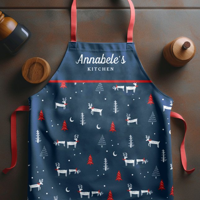 Nordic Navy Blue Customisable Christmas Apron (Creator Uploaded)