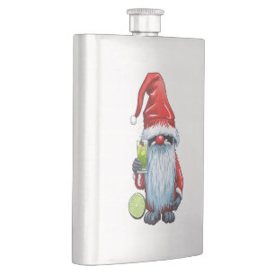 Nordic Nisse Gnome Gonk Holding A Glass Of Lime Hip Flask