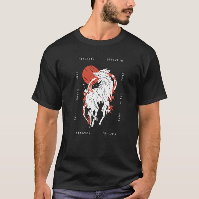 Nordic norse Wolf Pattern Dogs  and Wolf Pack Fans T-Shirt (Front)
