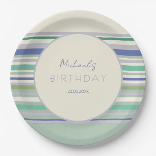 Nordic Pastel Stripes Pattern Birthday Paper Plate