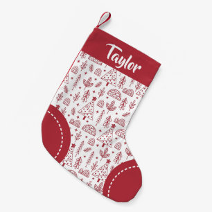 Nordic Pattern Personalized Red White Christmas Small Christmas Stocking