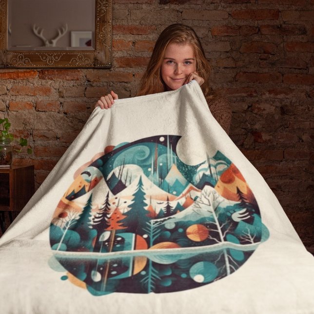 Nordic Pines & Peaks, custom Fleece Blanket (Creator Uploaded)