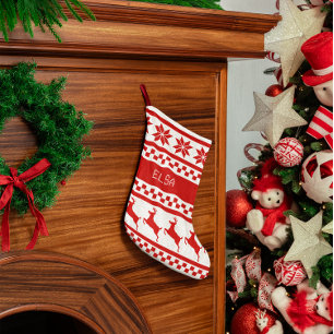 Nordic Print Reindeer Fair Isle Small Christmas Stocking