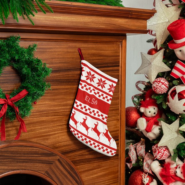 Nordic Print Reindeer Personalised Small Christmas Stocking (Creator Uploaded)