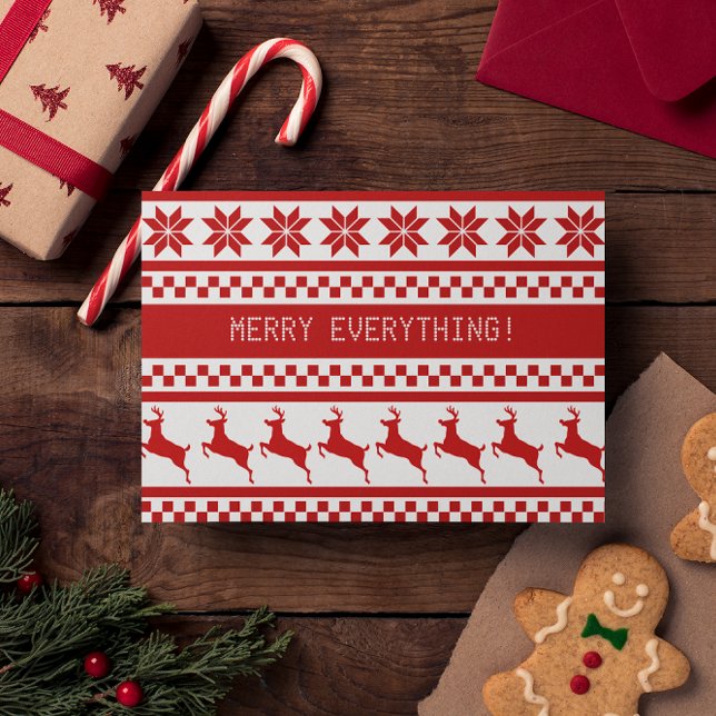 Nordic Print Reindeer Red Merry Everything Holiday Card (Creator Uploaded)