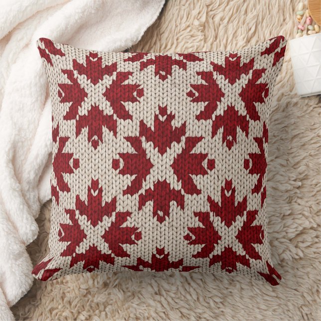 Nordic Red and White Knit Pattern – Classic Winter Cushion (Blanket)