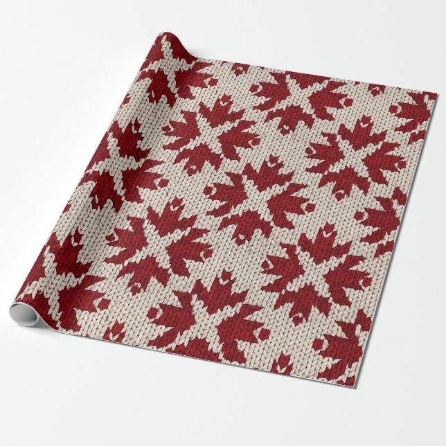 Nordic Red and White Knit Pattern – Classic Winter Wrapping Paper (Unrolled)