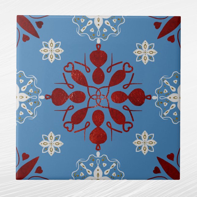 Nordic Red Blue White Scandinavian Graphic  Tile (Creator Uploaded)
