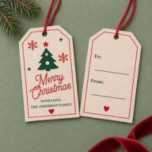 Nordic Red Christmas Tree Personalised Gift Tags