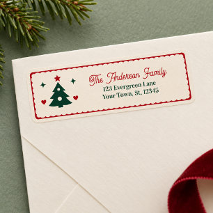 Nordic Red Christmas Tree Return Address Labels