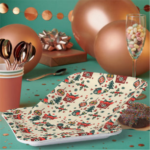 Nordic Red & Cream Christmas Paper Plate
