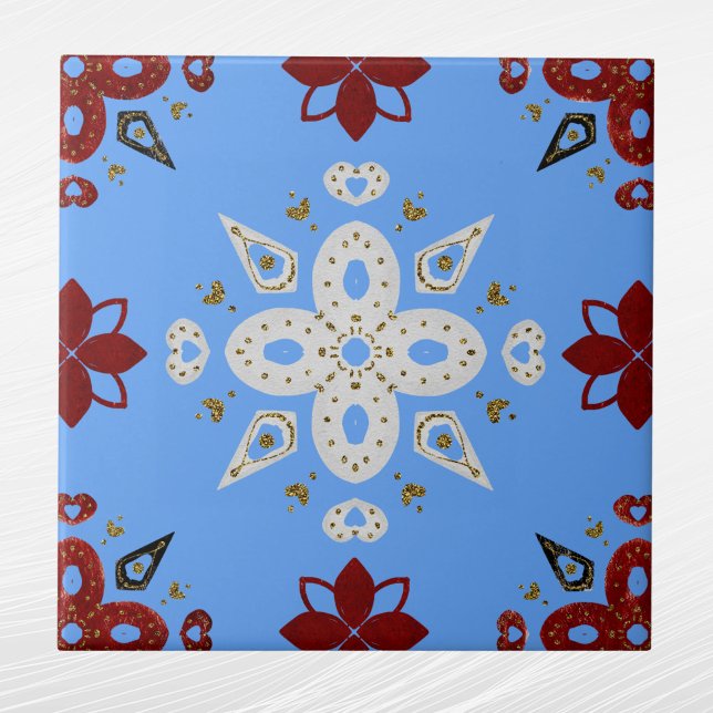 Nordic Red Gold Blue Scandinavian Graphic Tile (Creator Uploaded)