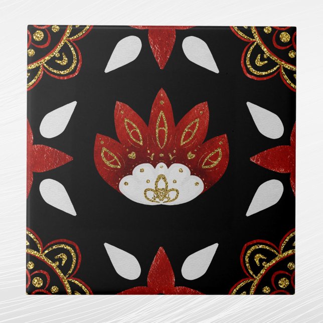 Nordic Red Gold Scandinavian Graphic Black Tile (Creator Uploaded)