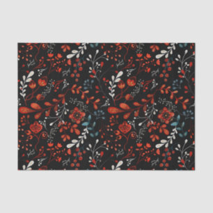 Nordic Red White Blue Floral Watercolor Tissue Paper