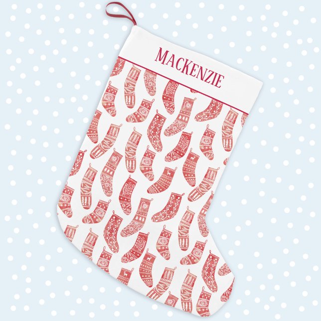 Nordic Red & White Custom Name Christmas Stocking (Creator Uploaded)