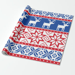 Nordic Reindeer and Snowflakes Wrapping Paper