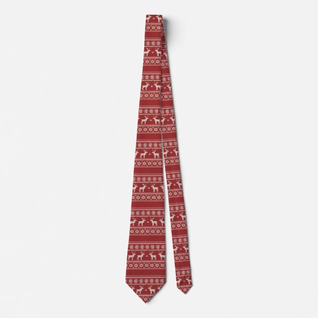 Nordic Reindeer Christmas Knit Personalized Tie (Front)