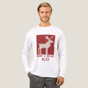Nordic Reindeer Christmas Knit Personalized Tri-Blend Shirt