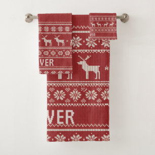 Nordic Reindeer Christmas Personalized  Bath Towel Set